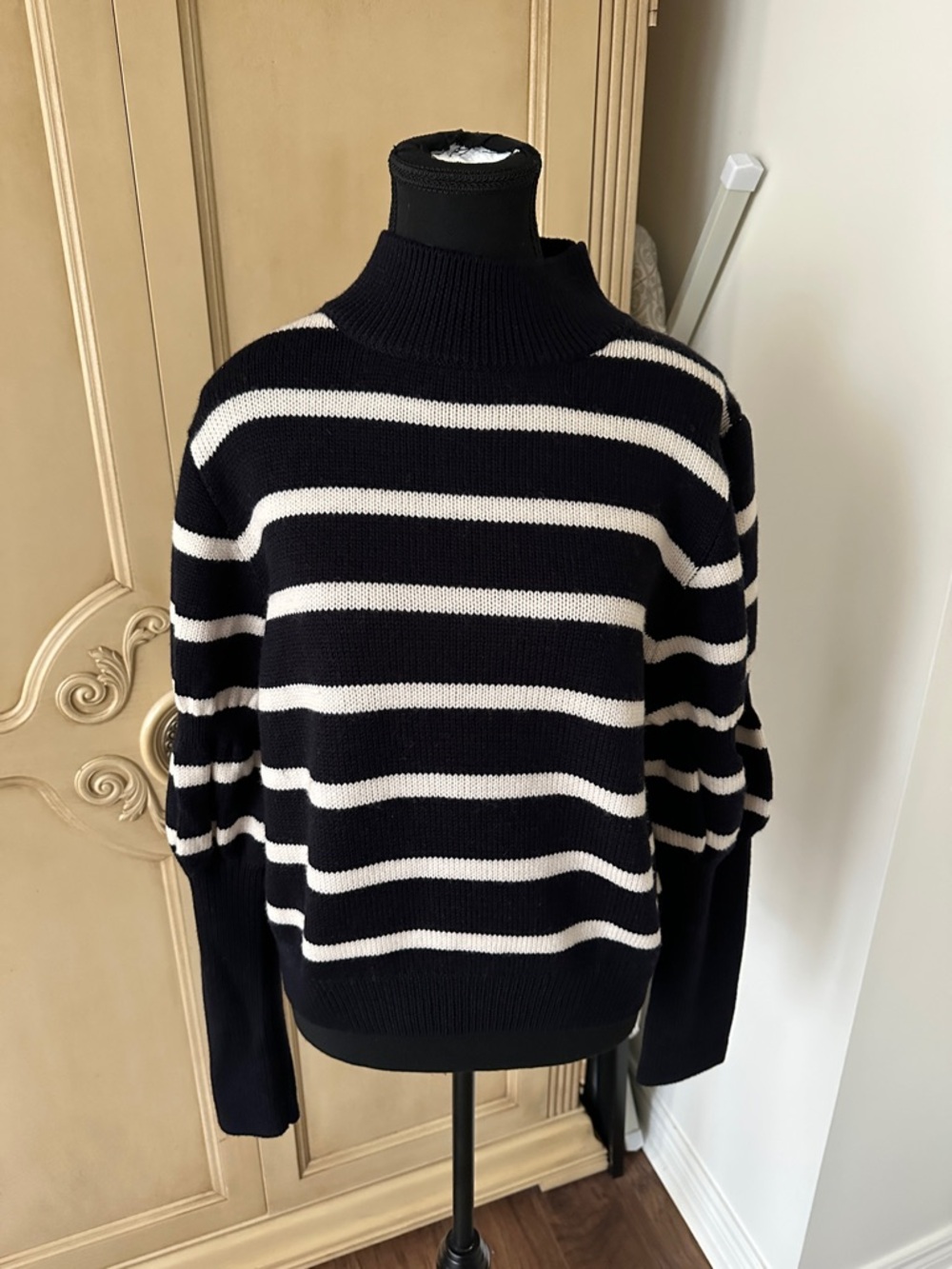 10 Crosby Derek Lam Black and White Striped Turtleneck Sweater